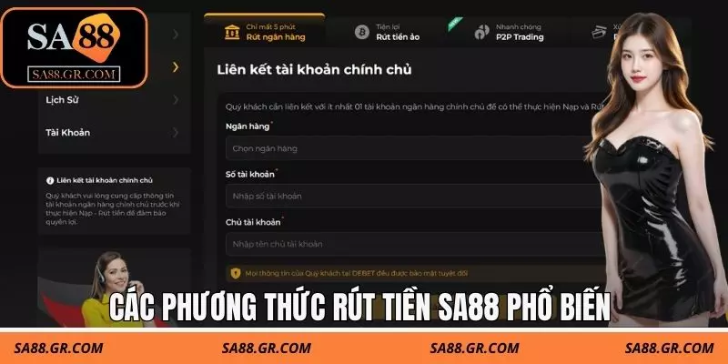 Các phương thức rút tiền SA88 phổ biến